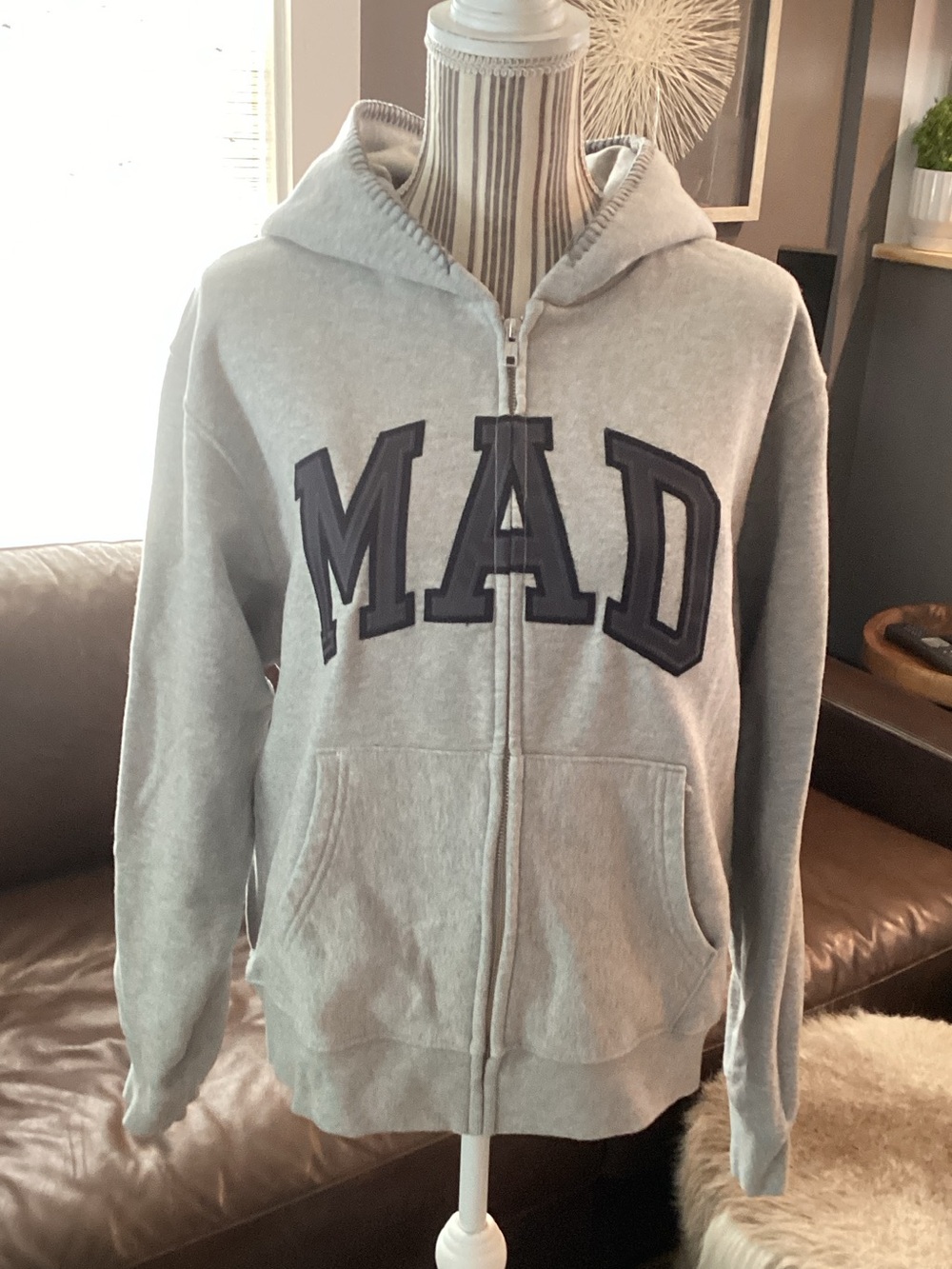 GAP Madhappy Gray Zip Hoodie with MAD Applique